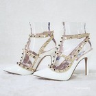 Caged White Patent Studded Strappy Stiletto High Heel Shoes
