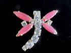 Outstanding Czech Vintage  Glass Rhinestone Button  Dragonfly    Pink   Crystal