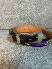 Vintage 1991 Seed Bead Black Leather Belt Silver Native Western Colorful Size 32
