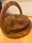 Vintage Hand Carved Wooden Collapsible Fruit Basket  Indian Rosewood 11 1 2  