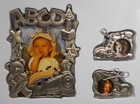 3 Piece Metal Baby Photo Frame Gift Set - Nursery - Train Bear Blocks -  New Nip