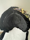 Antique 1800s Victorian Black Velvet Mourning Bonnet Ostrich Feather Floral Pin