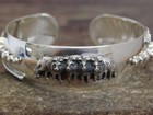 Navajo Indian Sterling Silver Turquoise Wolf Pack   Rope Cuff Bracelet - Platero