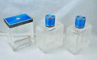 Antique French 950 Sterling Blue Enamel Glass Vanity Set Vintage Silver Scent