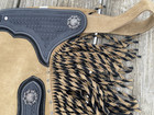 L Desert Suede Split Leather Chinks chaps W black Tooled Accents  Twisted Fringe