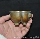 3 2 old China Ancient Dynasty Bronze Fengshui Beast Incense Burner Censer Statue