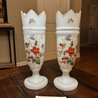 Antique Pair Bristol Vases  c 1881  Victorian Opaline Milk Glass- Provenance Inc