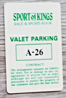 Las Vegas Sport Of Kings Vintage Valet Parking Card