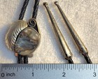 Vintage Navajo Abalone Sterling Silver Feather Flower Bolo Tie Leather