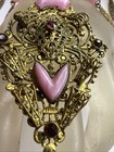 Antique Gold Tone Pink Bohemian Czech Glass   Paste Pendant Necklace