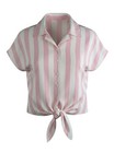 Vintage 80s Pink   White Striped Short Sleeve Tie Front Top  Med  Coastal Retro