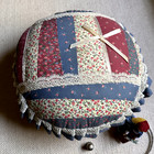 Vintage Grannycore Round Woven Sewing Basket Quilted Pillow Top W  Accessories