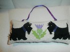 Scottish Terriers W beaded Thistle Scotlands Flower Punch Needle Cupboard Pillow
