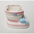Vintage Ceramic Baby Bootie Planter Teddy Bear Nursery Decor Pink Blue White
