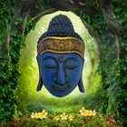 Blue Buddha Mask Balinese Wood Carving Handcrafted Wall Decor Bali Folk Art 