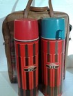 Vintage Two Thermos Picnic Set King Seeley 1971 With Carry Bag And Plastic Box