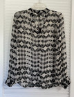 Maison Coupe Black white Sheer Pulover Blouse  Long Sleeve French Cuffs Sz L Nwt