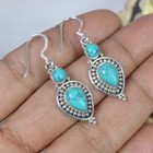 925 Sterling Silver Pear Shaped Turquoise Handmade Genuine Dangle Earrings