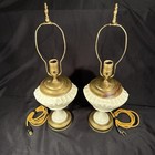 Rare Antique Victorian Style Custard Uranium Glass Table Lamp Pair - Work   Glow