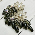 Vintage Smokey Frosted Ab Rhinestone Flower Marquise Large Brooch Pin