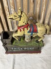Trick Pony Cast Iron Mechanical Coin Bank Horse Figure Cast Metal