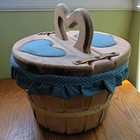 Vtg  Fabric Lined Bushel Flip Top Sewing Basket With Heart Shaped Handle   Extra