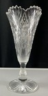 Cut Crystal Footed Trumpet Vase Sawtooth Rim Starburst Base 8 Inch Vintage