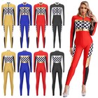 Women s Rompers Racing Leotards Plaid Bodysuit Performance Jumpsuit Long Sleeve