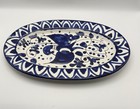 Handpainted Italian Plate Blue   White Oval 11   x7   signed Florence Italy Decor