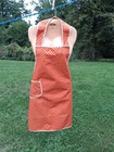 Vintage Screen Print Apron Geometric Print Orange  gold Full Apron Mcm Kitchen