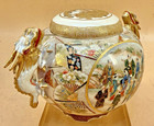 Japanese Meiji Satsuma Tripod Jar W  Dragon Handles   Fine Decor