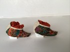 Vintage Miniature Chinese Lotus Shoes Pair Floral Fabric Bound Footwear 4   