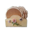 Vintage 80   s Richesco Corp  Set Of 4 Pansy Resin cork Coasters 3d Hand Painted