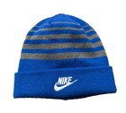 Nike Youth Knit Beanie Hat Blue Gray Striped Winter Cuffed Cap 2909-u89