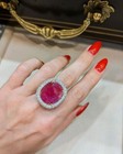 Cushion Cut 12 84 Ct Natural Red Ruby   Diamond Engagement Ring 14k White Gold