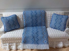 Miniature Dollhouse Blue Bedspread comforter blanket afghan  Pillows 1 12 Scale