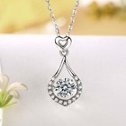 1ct Lab Created Diamond Dancing Stone Tear Drop Necklace 14k White Gold Plated