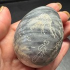 Vintage Etched Grey Marble Stone Egg Hand Carved Landscape Scene Decorative Art