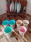 Set Lot Of 6 Vth Mcm Raffiaware Coffee Cup Insulated Burlap Raffia Retro Pastels