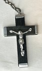 Vintage Black Wood W  Silver Rosary Prayer Beads Marked France Catholic Crucifix