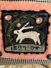 Primitive folk Art handmade custom punch Needle Easter Rabbit Pillow black Check
