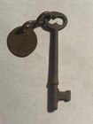 Vintage Antique Hotel Motel Room Key Brass Fob With Skeleton Key  5 1920 s-30 s