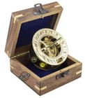 3  Brass Compass Sundial With Wooden Box Antique  Vintage Clock Gifts For Sailor