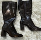 Forever 21 Women   s Brown Croc Embossed Leather Mid-calf Zip Boots Sz 10