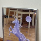 Vintage 1980s Purple Unicorn  Pegasus Stars Moon Fantasy 16x20 Framed Mirror
