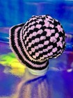 Women s Handmade Crochet Bucket Hat  One Size  Pink Black Striped Acrylic