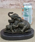 Elephant Playing Bronze Statue Marble Base Sculpture Figurine Wildlife Animal