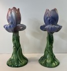 2 Vtg Tulip Shaped Candle Holders Ceramic Flowers For Tapor Shabby Chic Italy