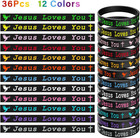 36 Pcs Jesus Loves You Silicone Wristbands Colorful Rubber Bracelets Christian S