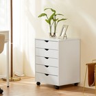 5 Drawer Rolling Wood File Cabinet W locking Wheel home Office Organizer Storage